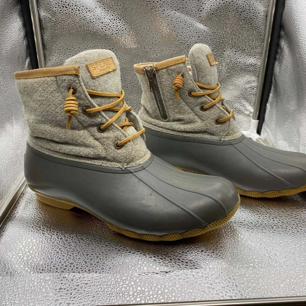 Sperry Saltwater Duck Boots Womens 10 Grey Wool‎ Thinsulate Waterproof Rain Snow